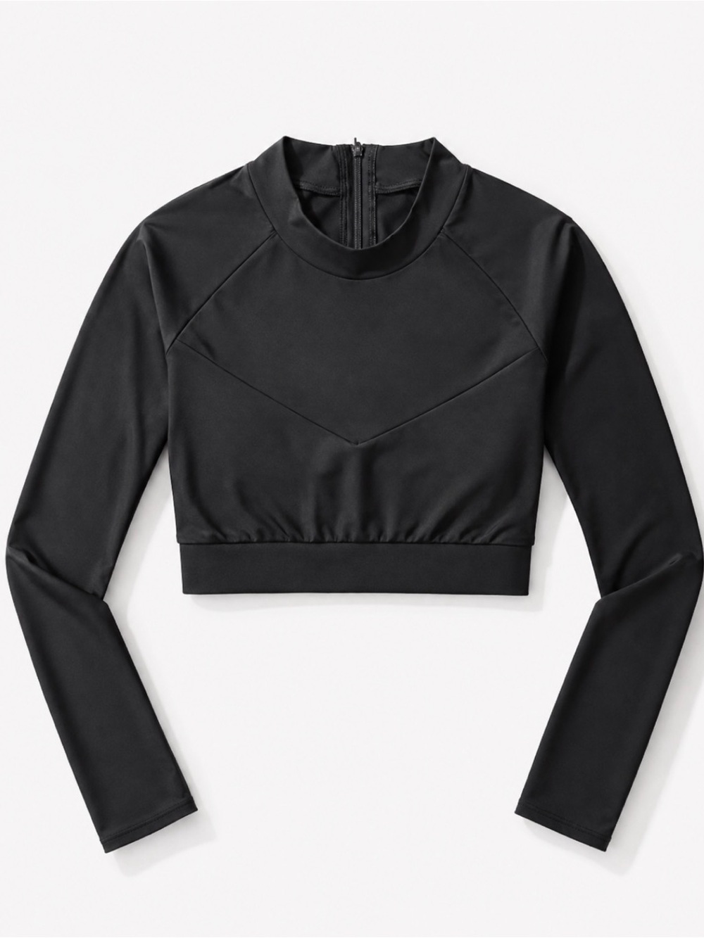 Black Long Sleeve Cropped Swim Top / Rash Guard